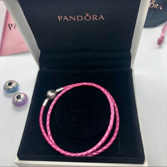 Pandora Jewelry - PANDORA Double Braided Leather Pink Bracelet, 19cm